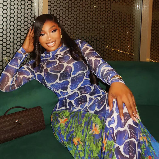 Azure Bloom Maxi Dress