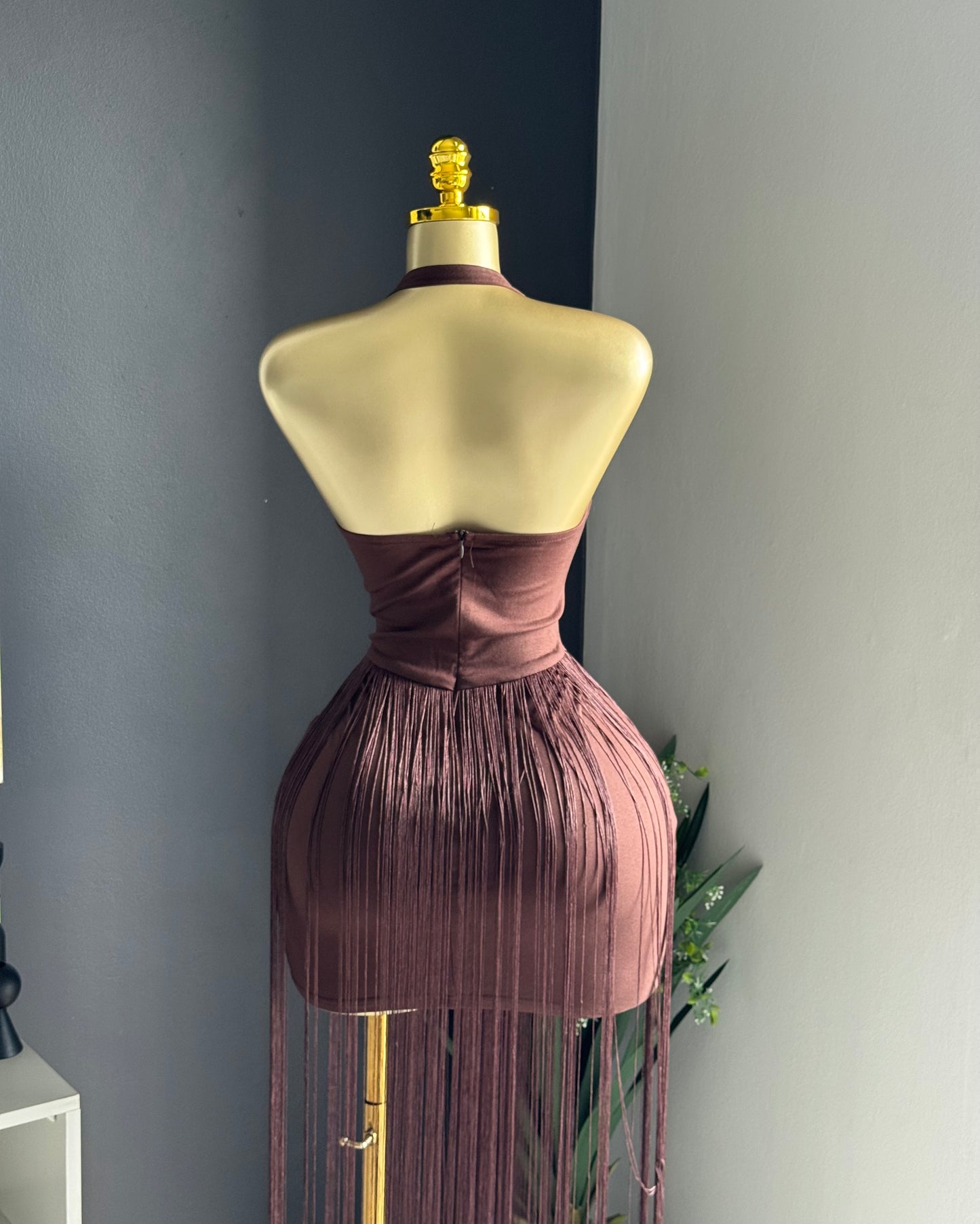 Sienna Fringe Halter Dress
