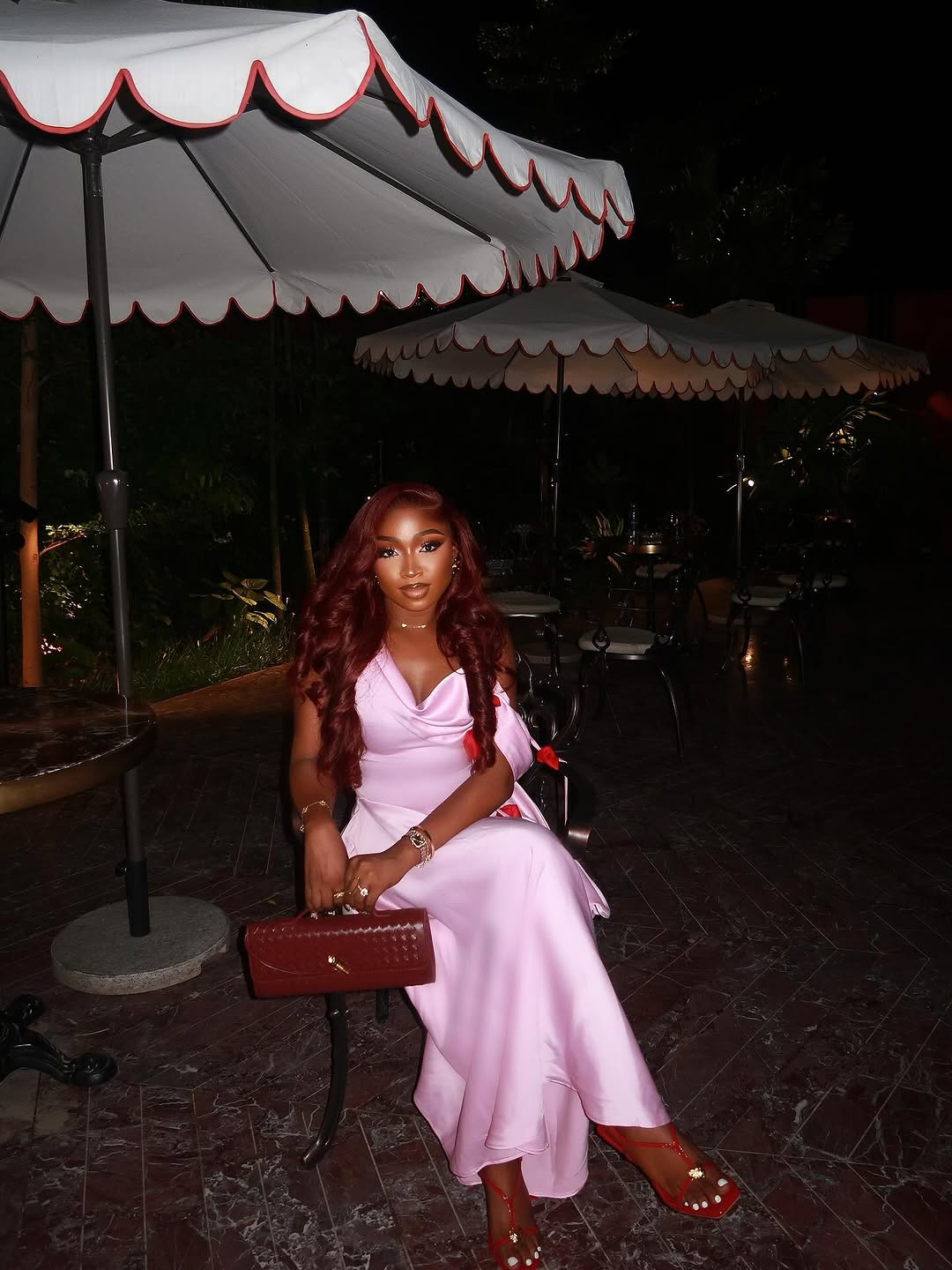 Venique Blush Satin Midi Dress