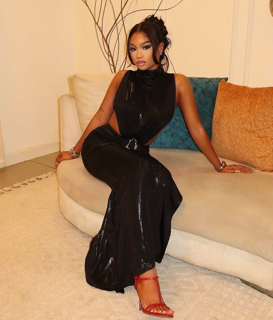 Noir Metallic Cutout Maxi Dress