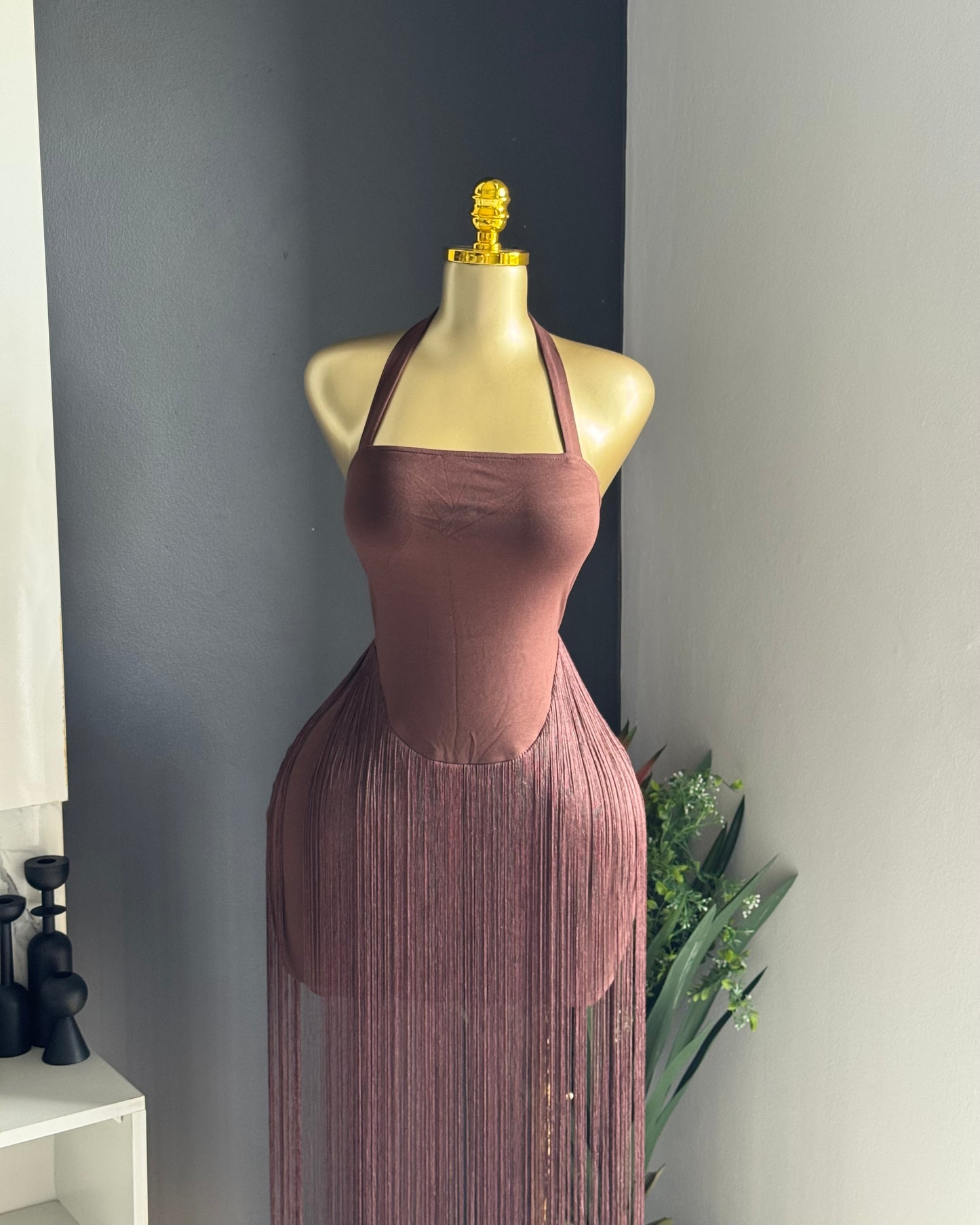 Sienna Fringe Halter Dress