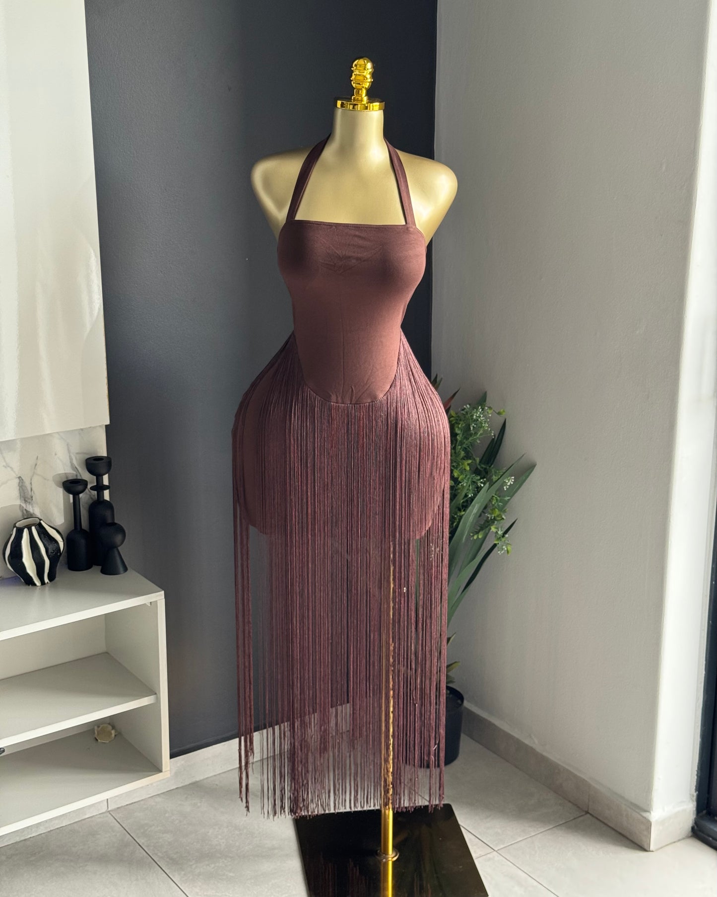 Sienna Fringe Halter Dress