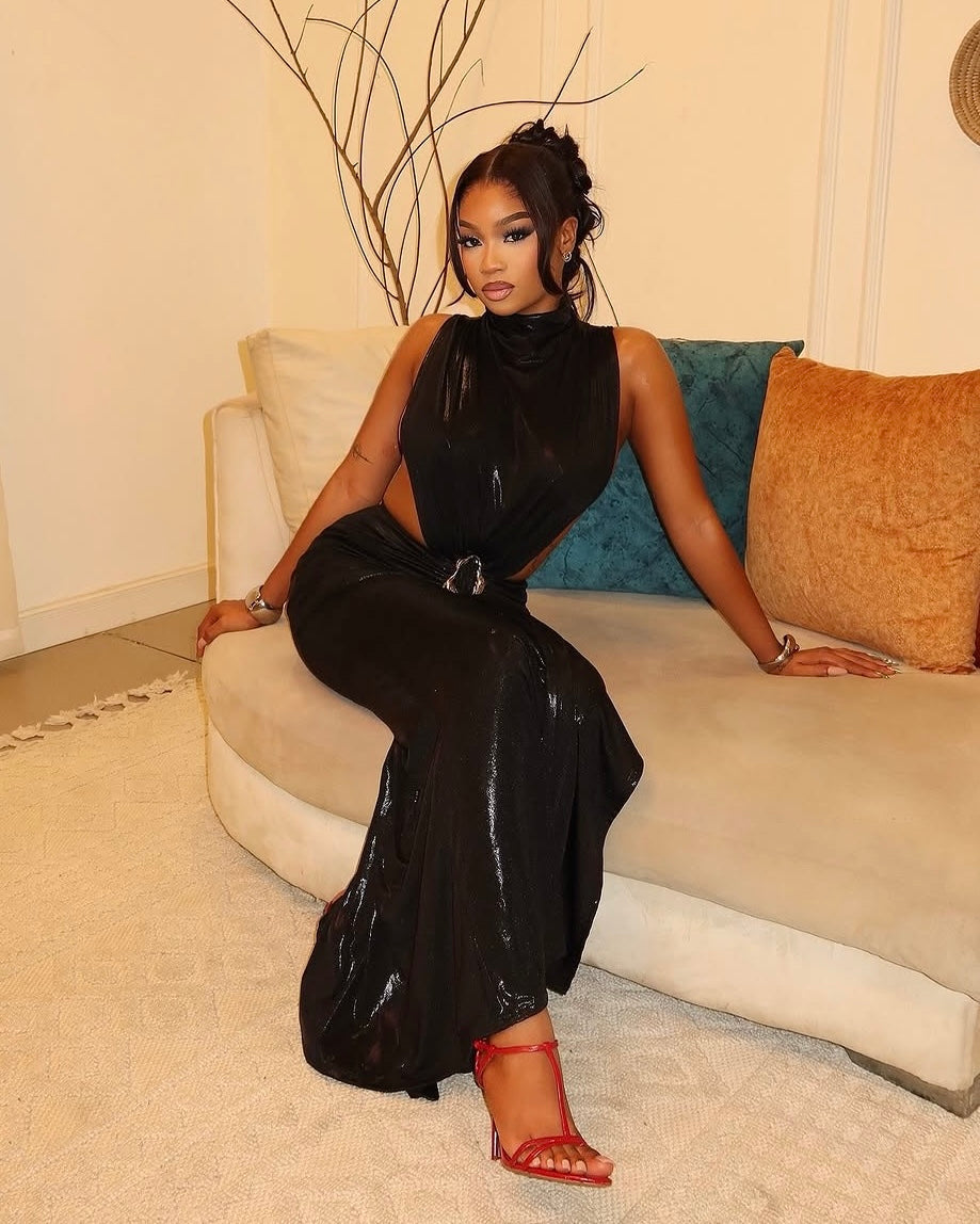 Noir Metallic Cutout Maxi Dress