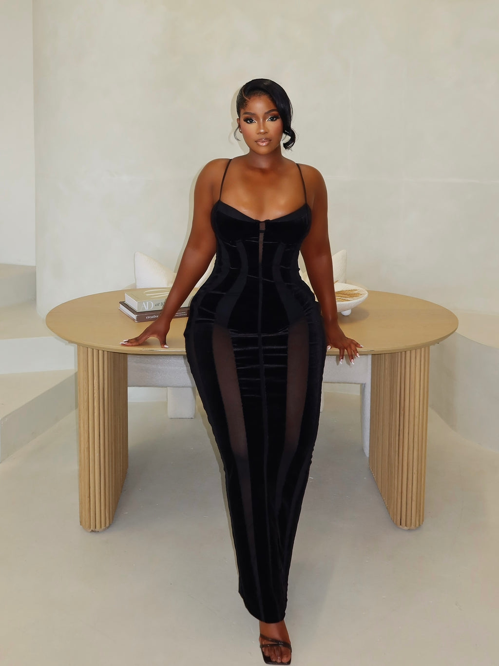 Naomi Black Velvet Mesh Maxi Dress
