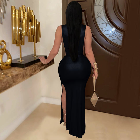 Noir Metallic Cutout Maxi Dress