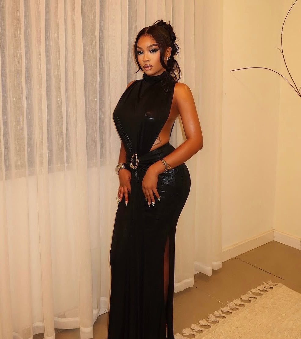 Noir Metallic Cutout Maxi Dress