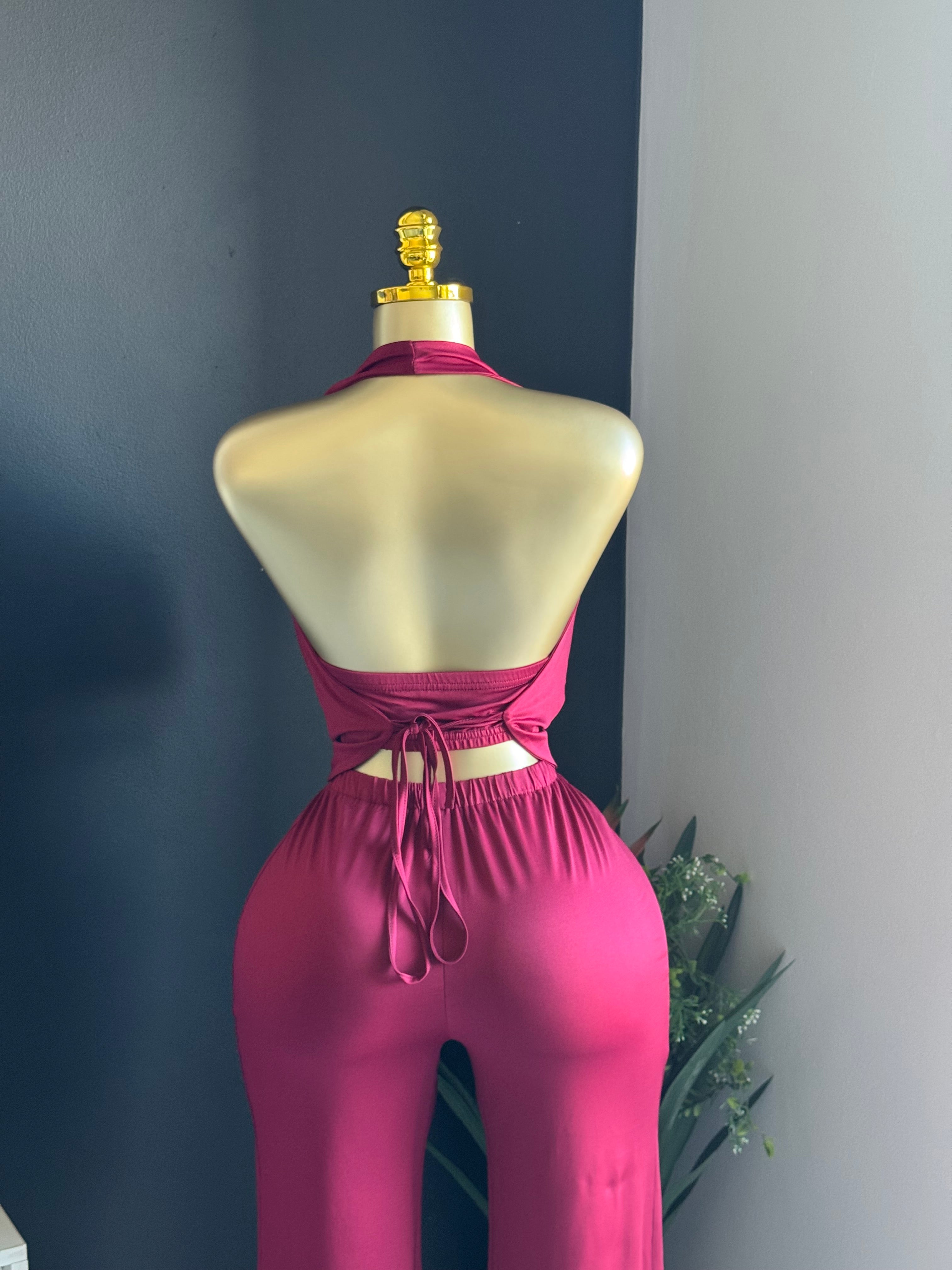 Zara Wine Halter Jumpsuit