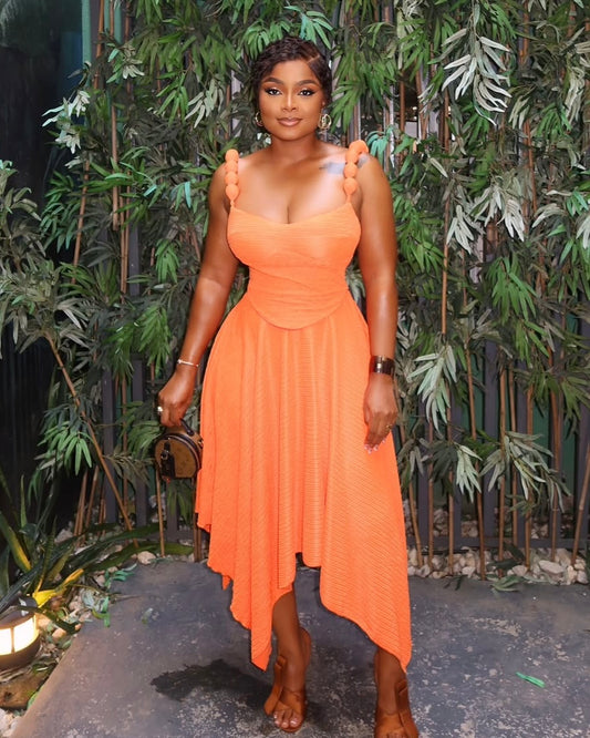 Birthday Glow Orange Midi Dress