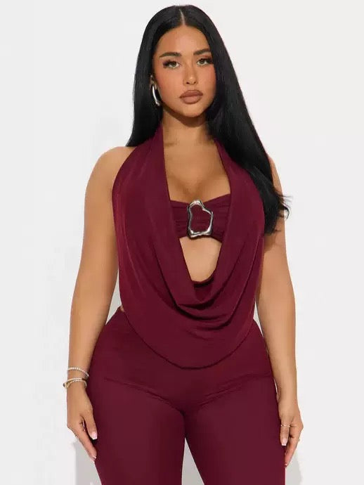 Zara Wine Halter Jumpsuit