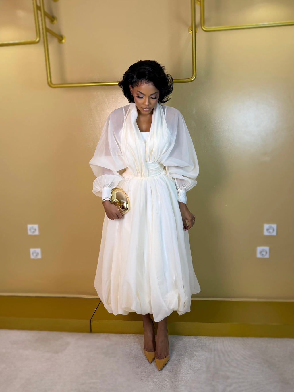 Aurelia Ivory Puff Sleeve Midi Dress