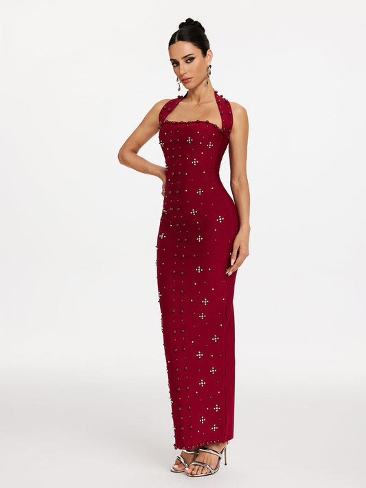 Scarlet Muse Embellished Halter Gown