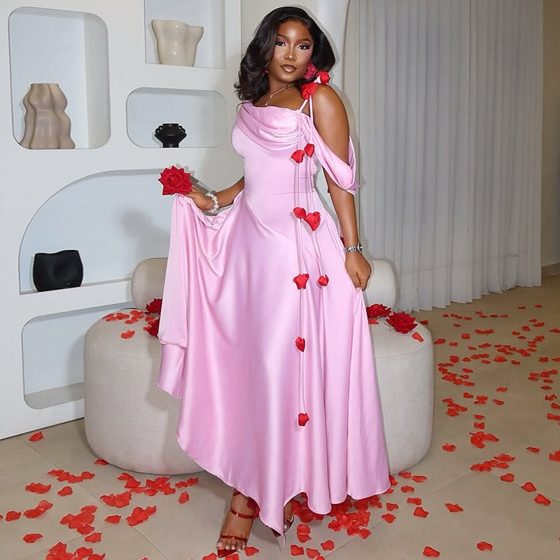 Venique Blush Satin Midi Dress