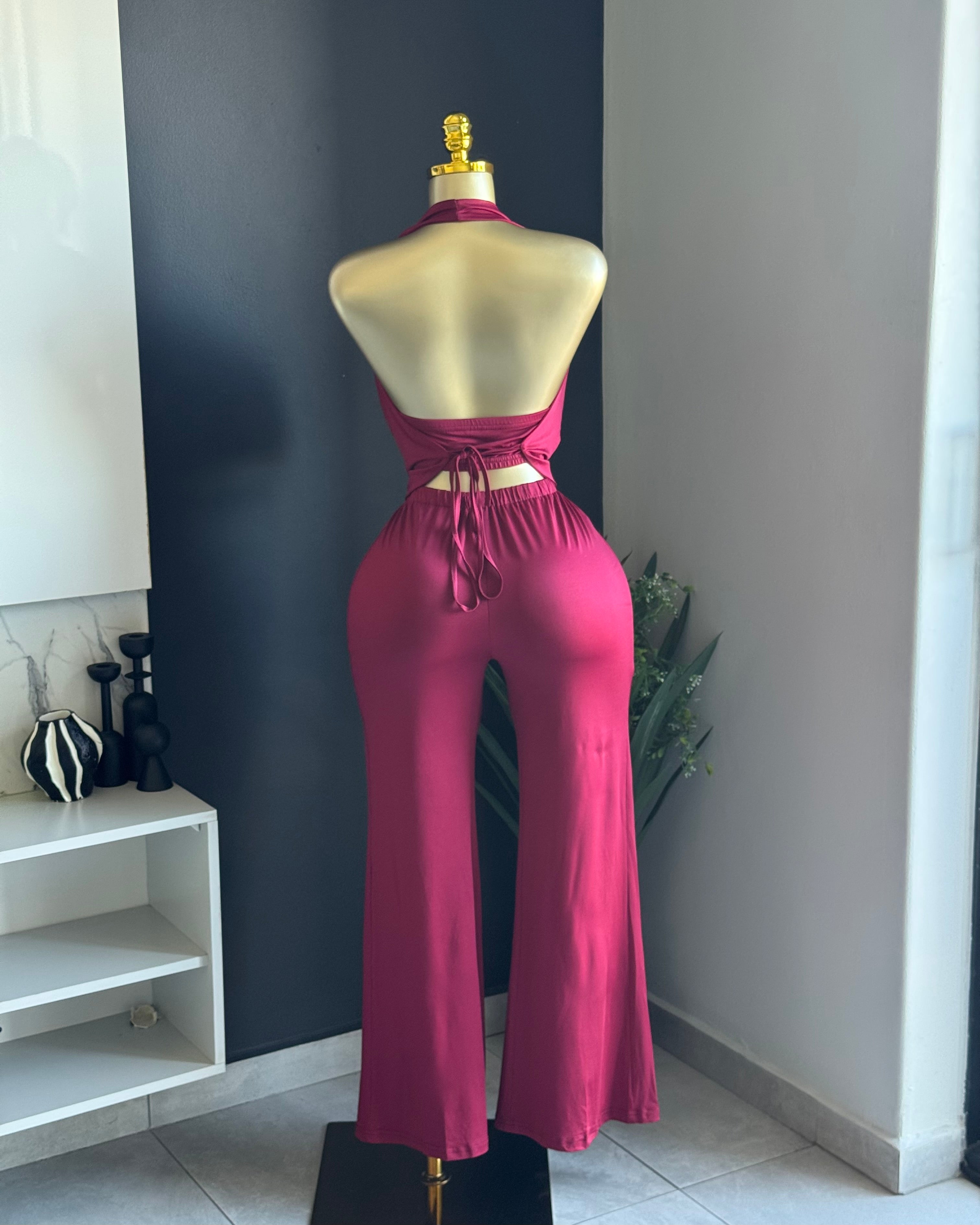 Zara Wine Halter Jumpsuit