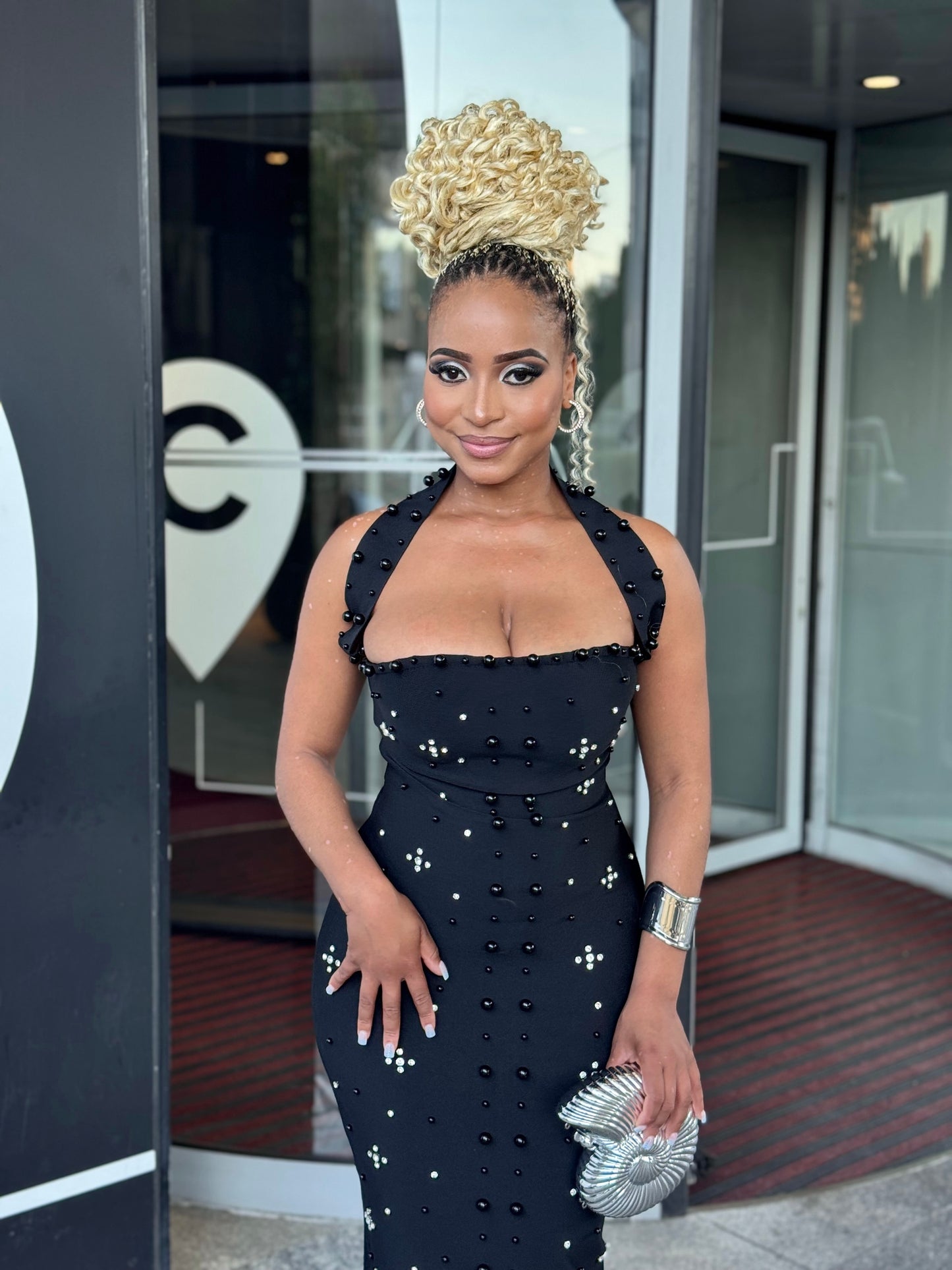 Midnight Elegance Beaded Bandage Gown – Black Maxi Dress