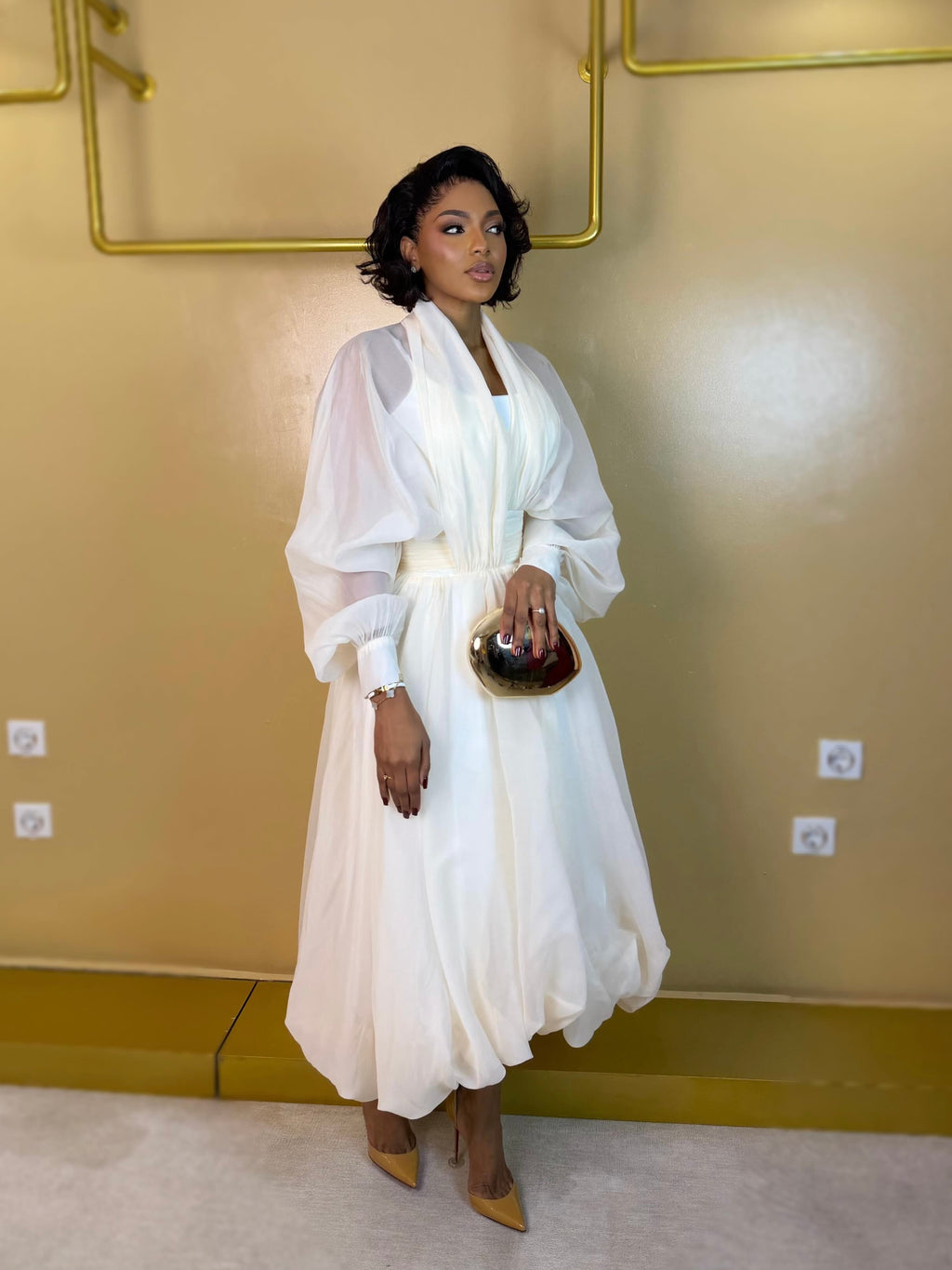 Aurelia Ivory Puff Sleeve Midi Dress