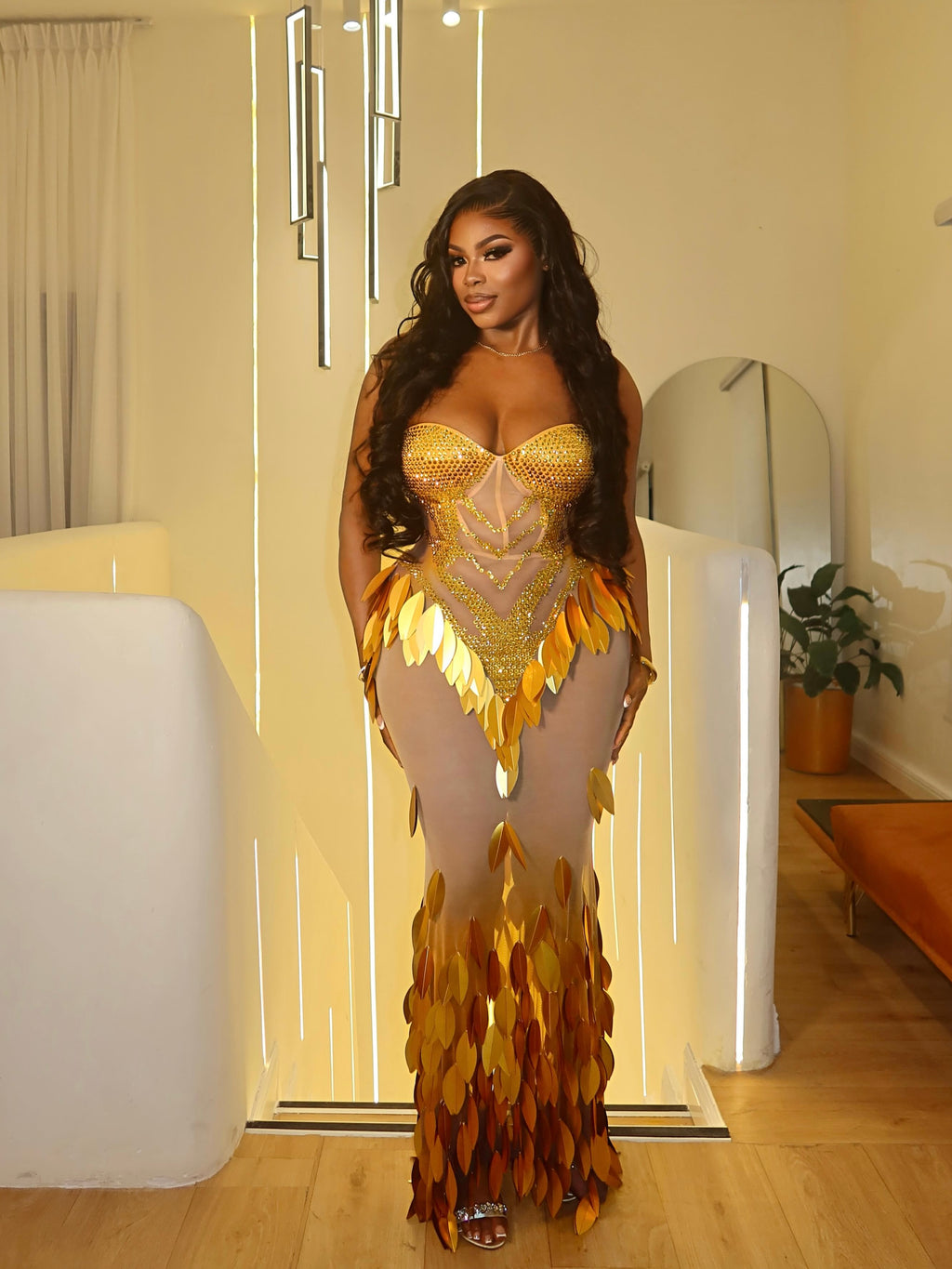 Aurelia Gold Crystal Maxi Dress