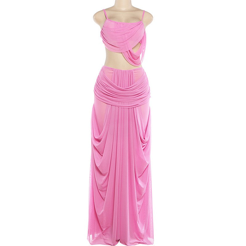 PINK FANTASY DRAPED MAXI DRESS