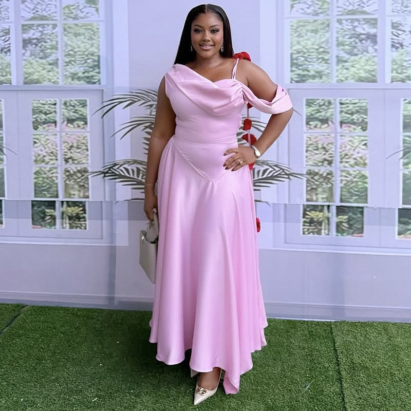 Venique Blush Satin Midi Dress