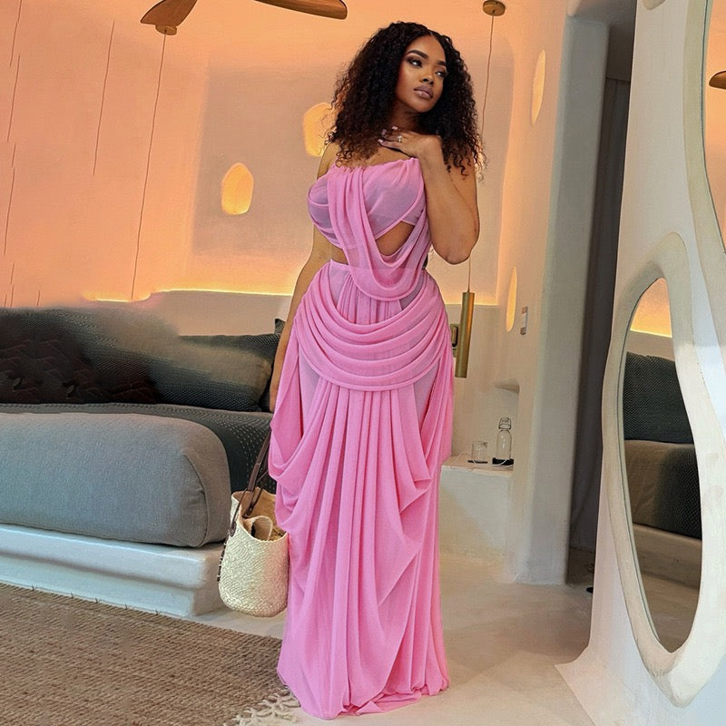 PINK FANTASY DRAPED MAXI DRESS