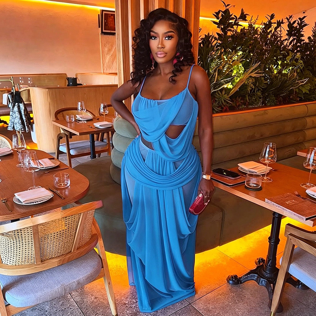 Ocean Muse Draped Maxi Dress