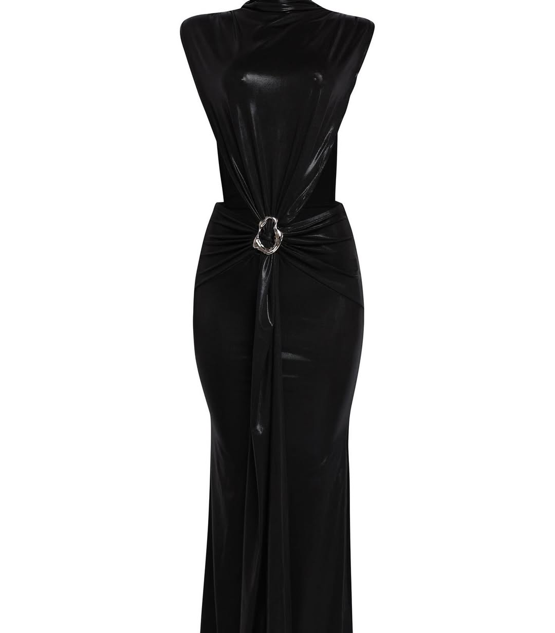 Noir Metallic Cutout Maxi Dress