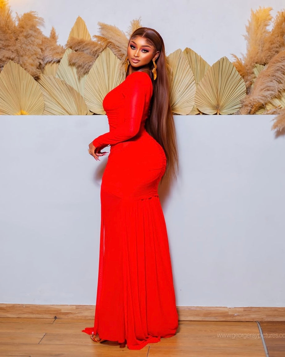 Kiara Red Asymmetric Cutout Maxi Dress