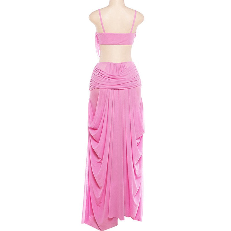 PINK FANTASY DRAPED MAXI DRESS