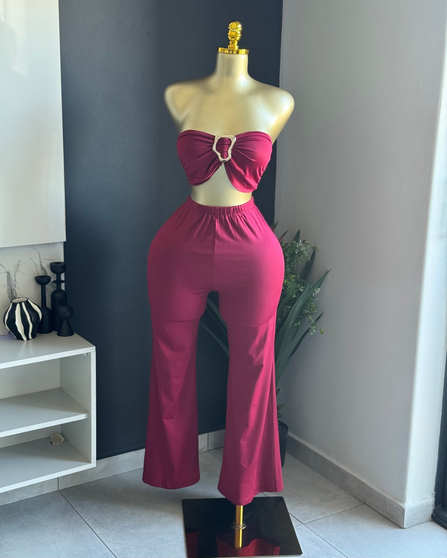 Zara Wine Halter Jumpsuit