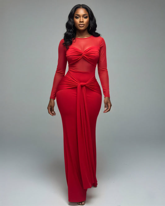 Scarlet Allure Mesh Maxi Dress