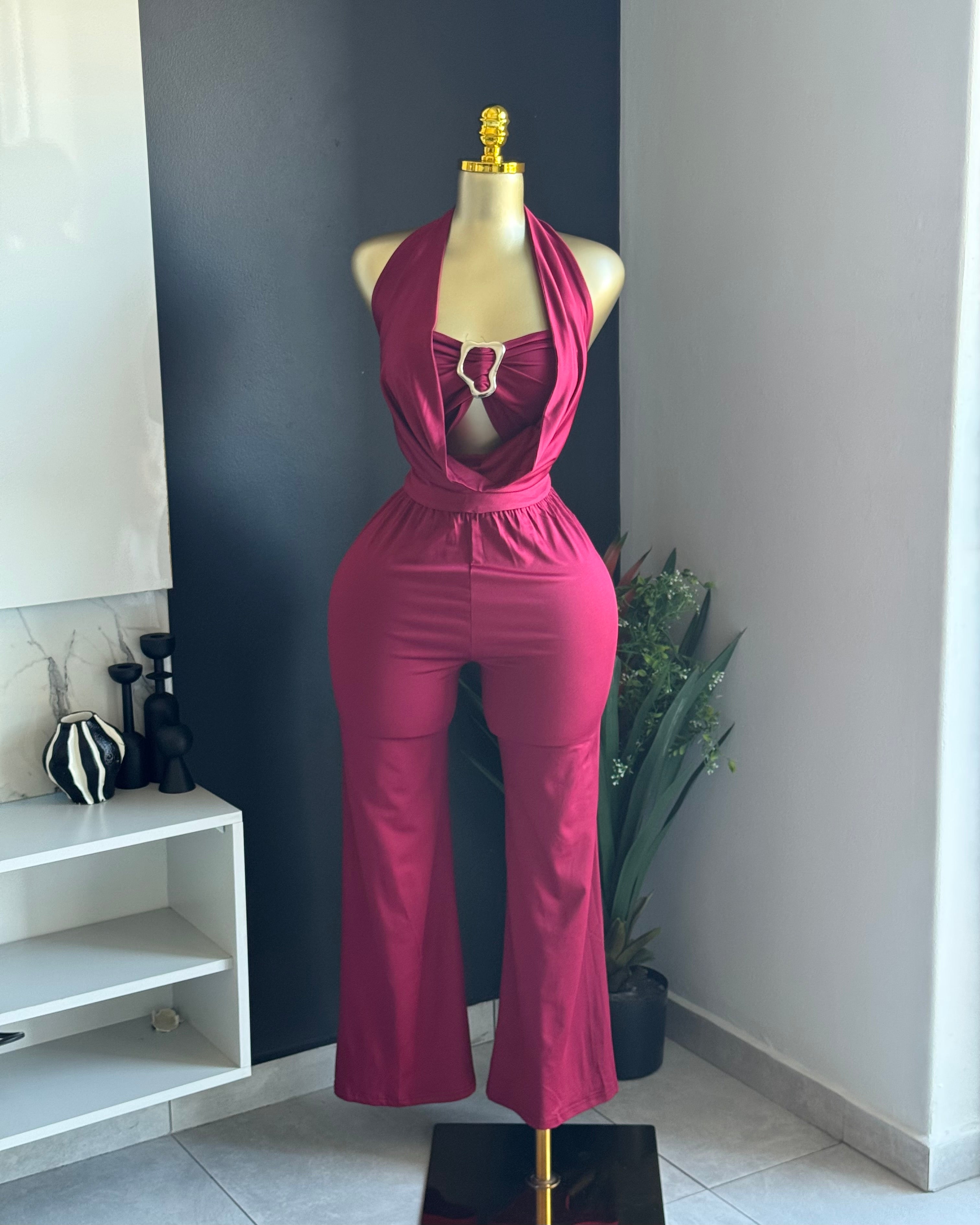 Zara Wine Halter Jumpsuit