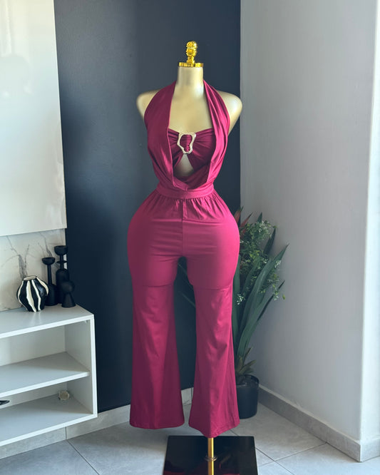 Zara Wine Halter Jumpsuit
