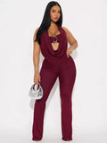 Zara Wine Halter Jumpsuit