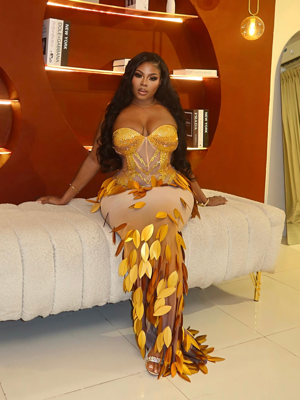 Aurelia Gold Crystal Maxi Dress