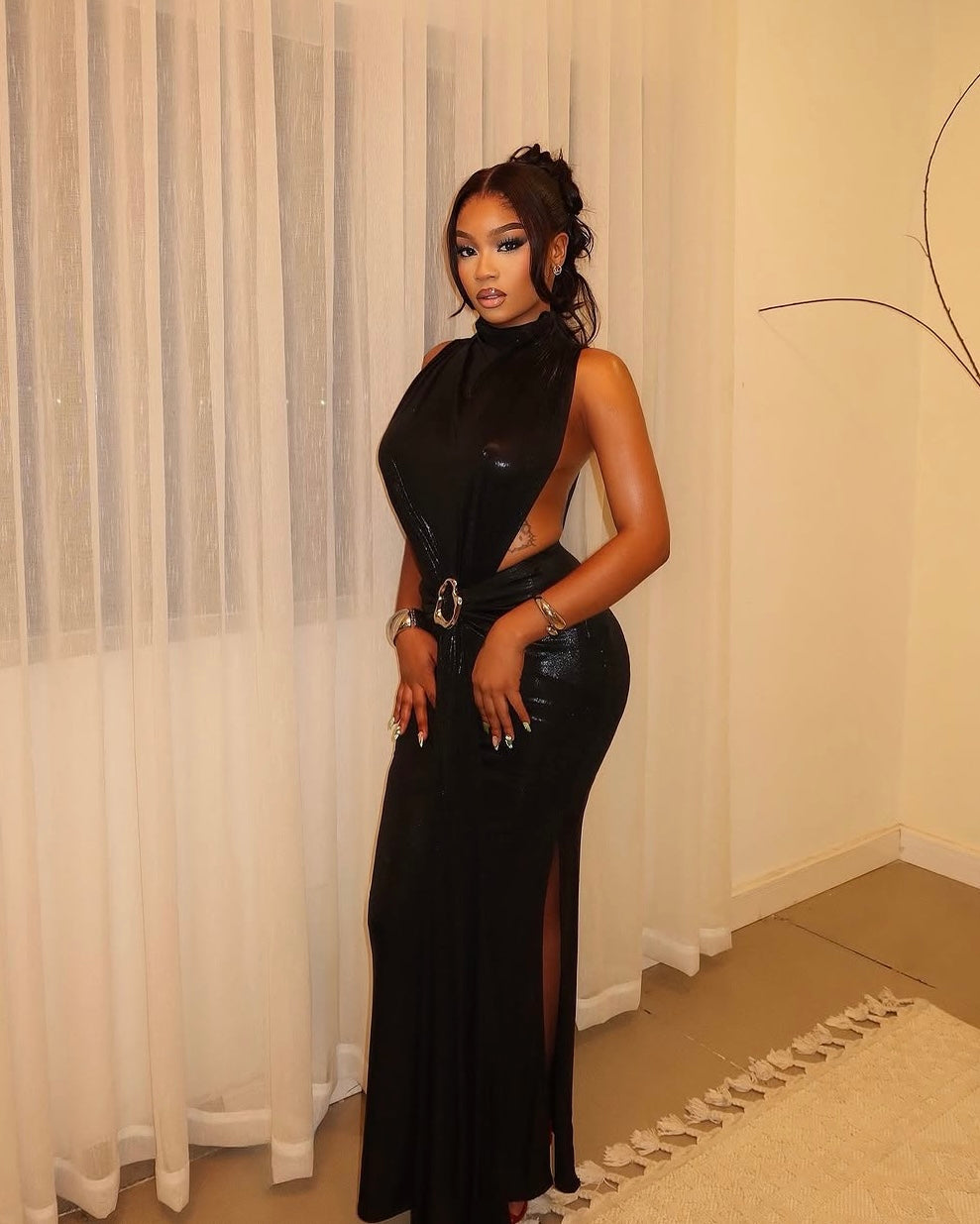 Noir Metallic Cutout Maxi Dress