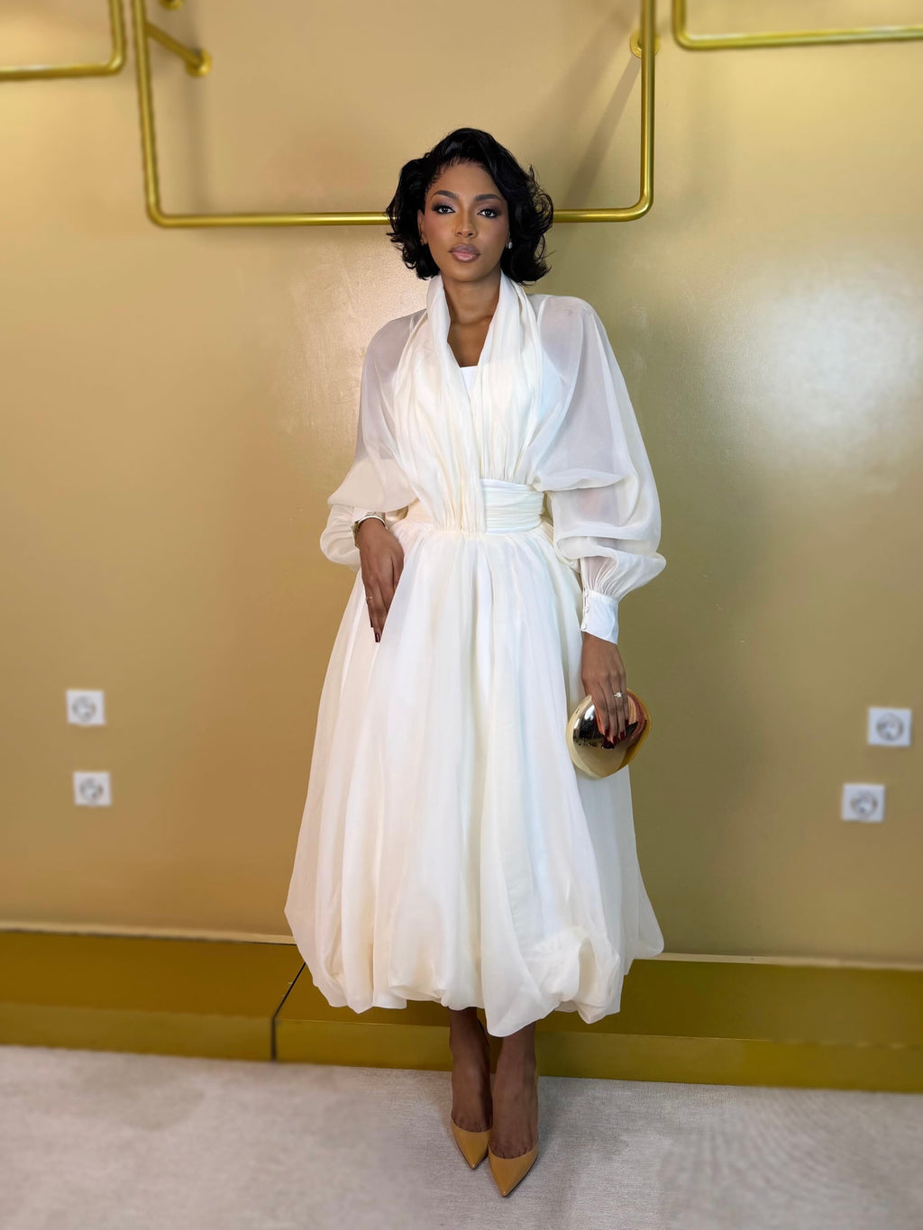 Aurelia Ivory Puff Sleeve Midi Dress