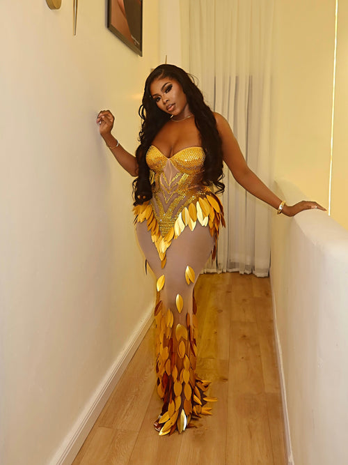 Aurelia Gold Crystal Maxi Dress