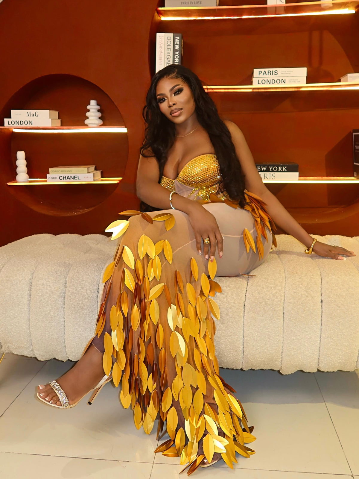 Aurelia Gold Crystal Maxi Dress