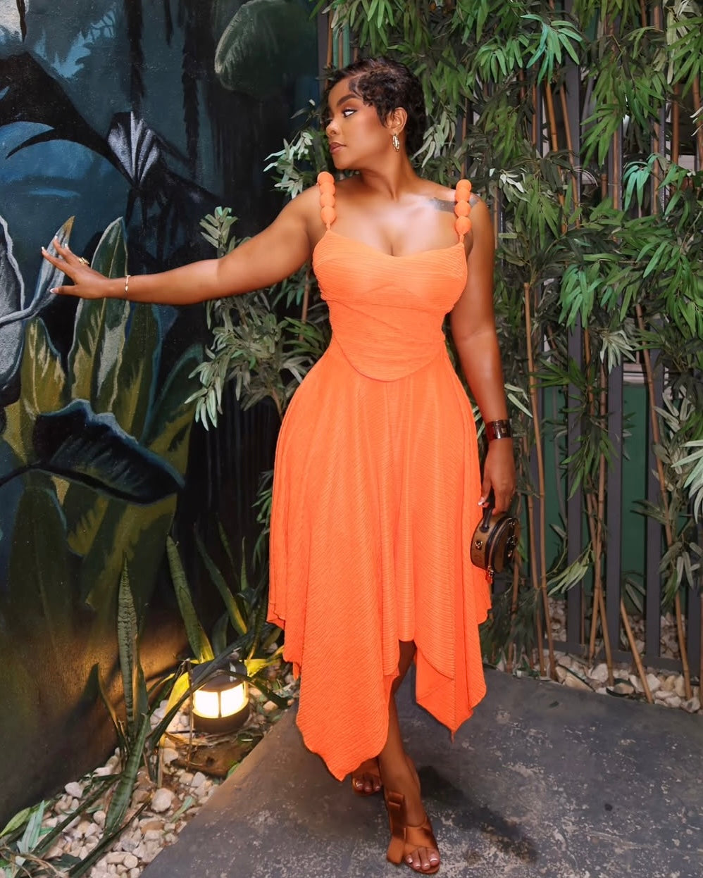Birthday Glow Orange Midi Dress