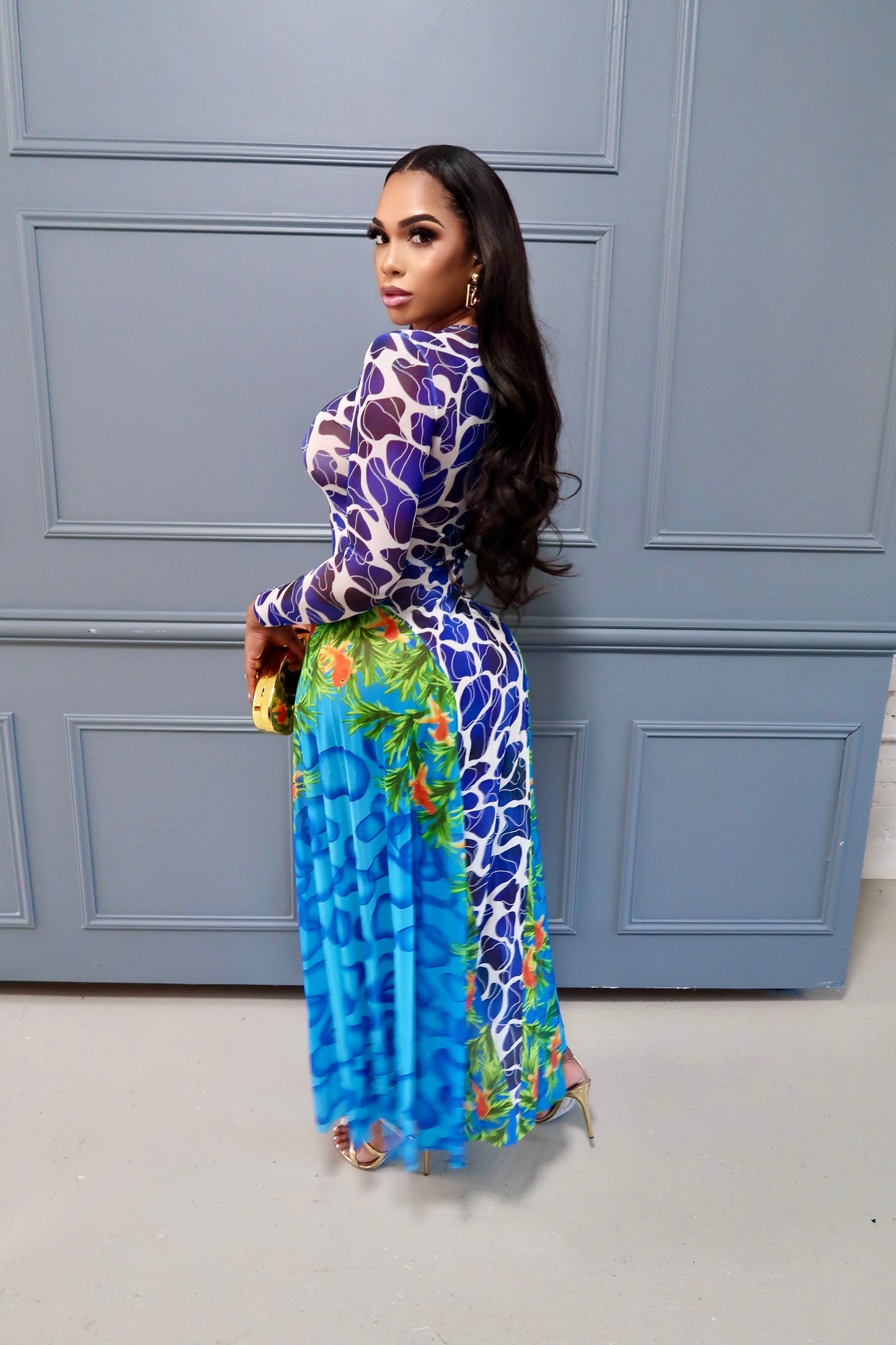 Azure Bloom Maxi Dress