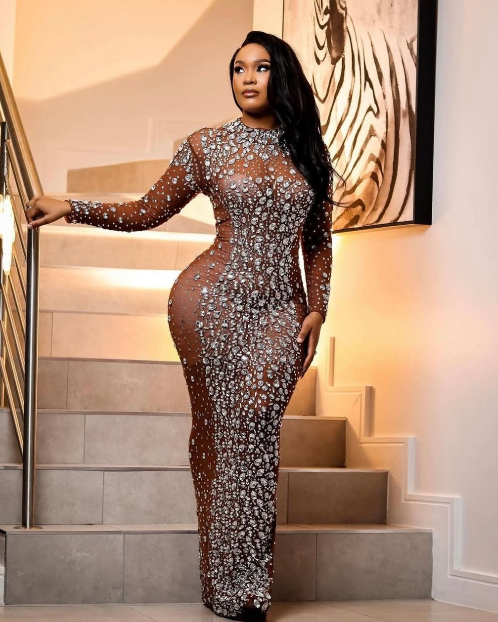 Crystal Glow Mesh Gown