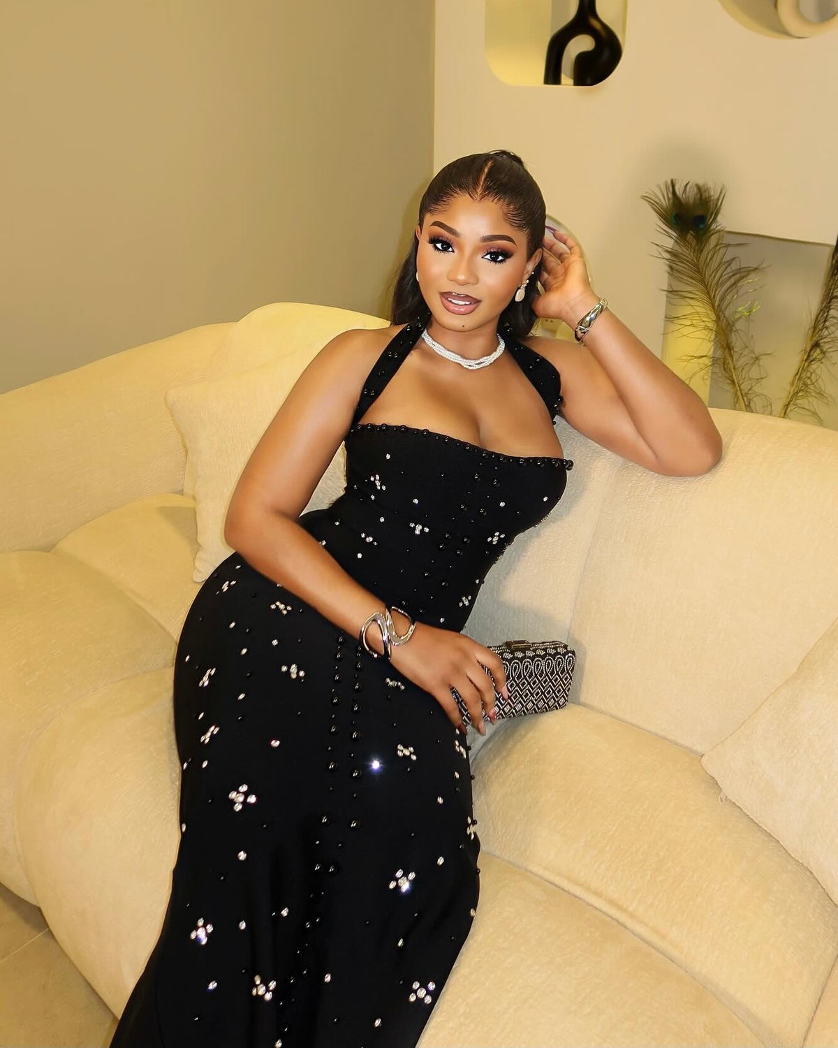 Talia bandage Black Crystal Maxi Dress