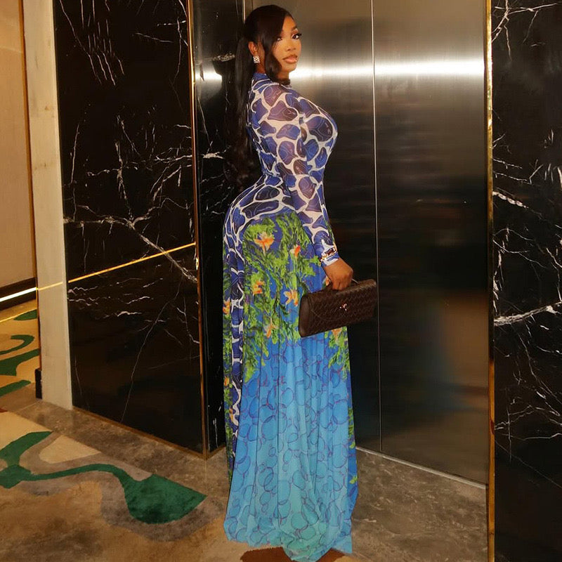Azure Bloom Maxi Dress