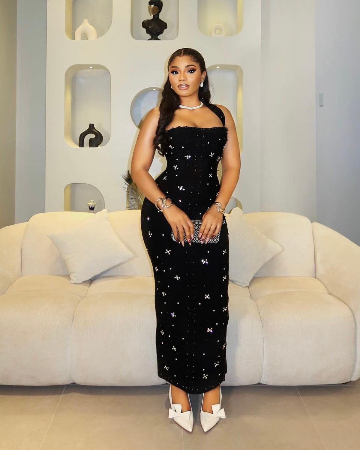 Talia bandage Black Crystal Maxi Dress
