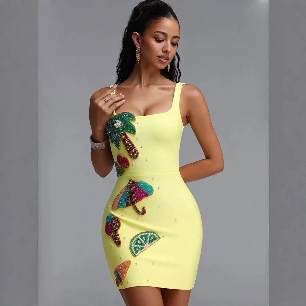 Tiziana Yellow Sequin Mini Dress