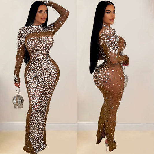 Crystal Glow Mesh Gown