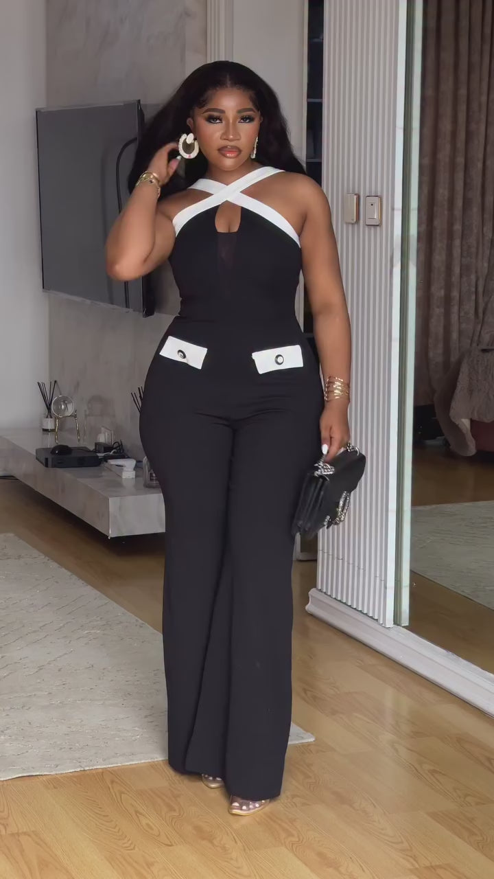 Danica Black & White Halter Jumpsuit