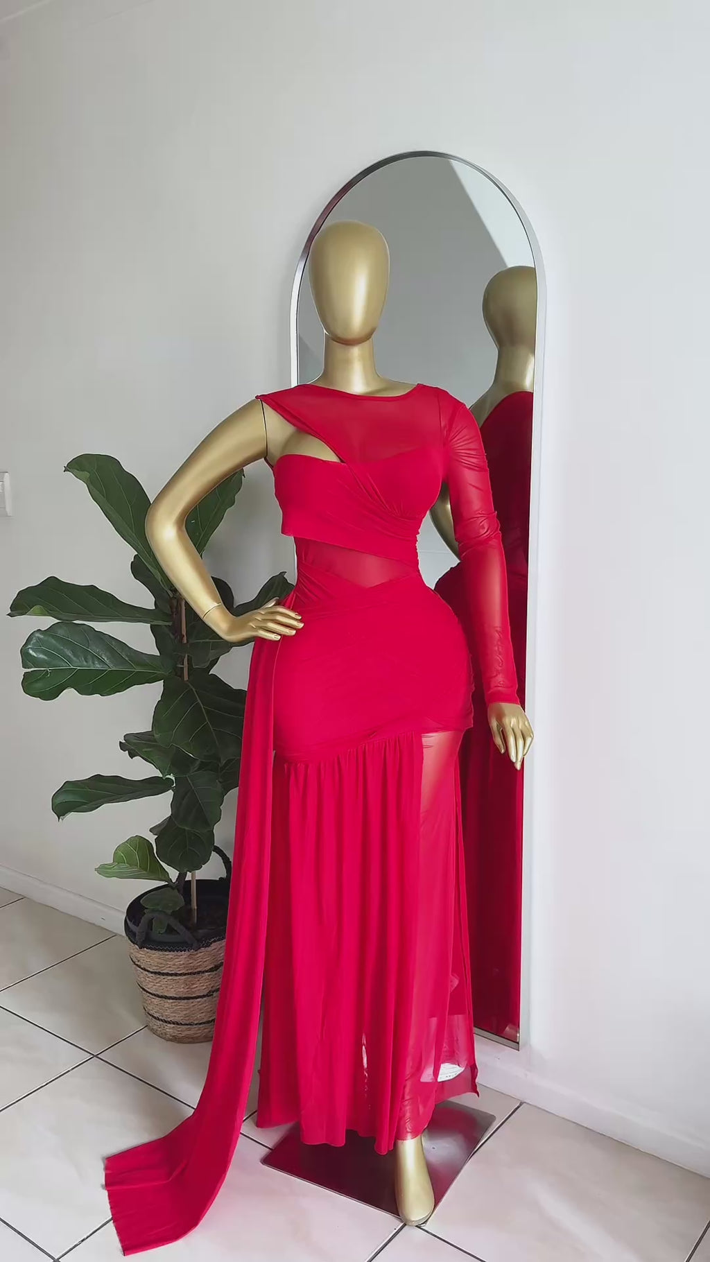 Kiara Red Asymmetric Cutout Maxi Dress